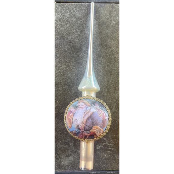 VTG Lauscha Glas Santa Christmas Tree Topper Pink & Silver Blown Glass Germany - Picture 1 of 7